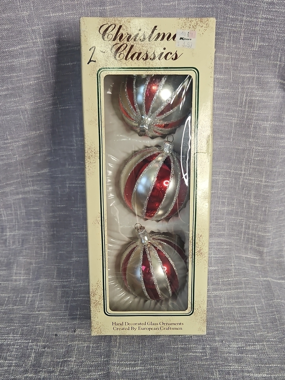 Red & Silver Striped Glass Ornament Set - 3 Pack